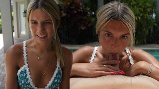 18 Year Old College Freshman Gives Her Friend a Blowjob in the Pool!