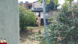 My wife piss naked in front yard and handjob me