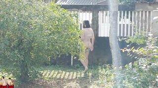 My wife piss naked in front yard and handjob me