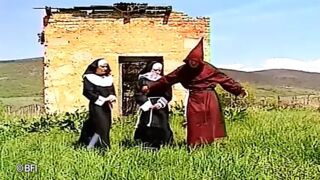 Two nuns love to fuck in threesome outdoor