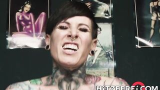 German babe with tattoos rides a big cock until he cums in her mouth