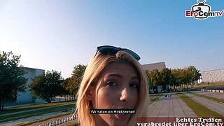 small skinny student teen make a sex casting on street and seduced to fuck