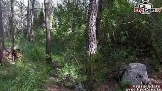 French skinny amateur teen pick up in forest for anal threesome