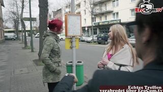 Busty blonde Marina flirting on the street