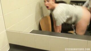 CZECH AMATEURS - HORNY BRUNETTE GETS FUCKED IN PUBLIC TOILETS