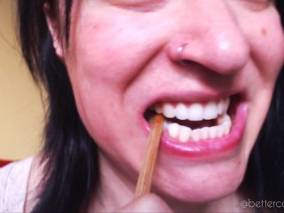 Amazing Chopsticks Chewing: my White Strong Molars Smash these Two Pieces