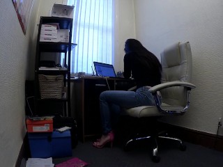 Beautiful Secretary Works From Home in Jeans