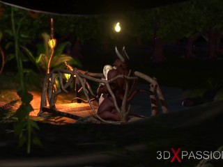 Beautiful young fairies fucked by lustful man bull in fairy forest