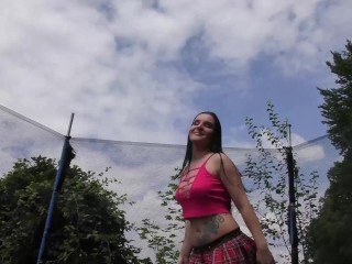 Big Tits Babe goes outside. Teen Brunette Outdoors Fantasy Schoolgirl Solo