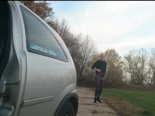 Blaue Feinstrumpfhose auf dem Feldweg ** FAN Video 14 **