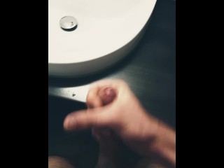 boy jerking in hotel room and cums on sink in bathroom lad hung