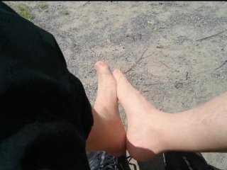 break during a walk by the lake