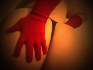Carlycurvy in a thong and gloves plays with pussy