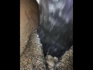 Close-Up Ebony Shoving 9” Dildo in Hairy Pussy