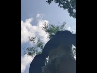 Crystal plugged and caged walking in the woods