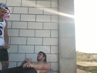 Cum with my friend in the street