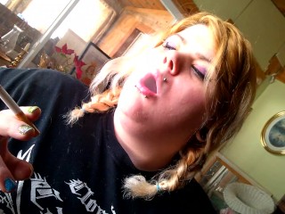 double braided blonde smoking