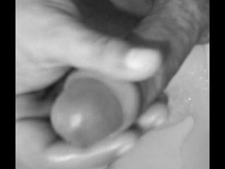 Edging cock till intensive cum float. Including slow motion version