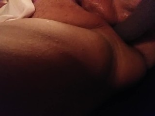 Fat dripping wet pussy gets a loud juicy penetration by dildo