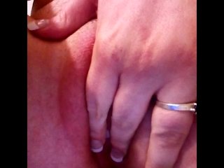 Flashing and teasing trimmed pussy and clit after intense masturbation