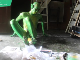 Gay Teen Bodypaint / 19 Years Old Boy Turned into Miserable Green #1