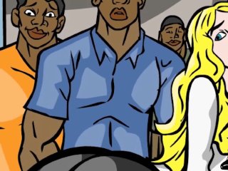 German blonde milf gets gangbanged in bar full of BBC!