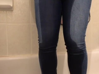 Girl pees pants then cums
