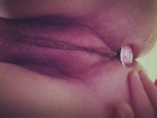 Hairy bbw inserts buttplug while farting and moaning