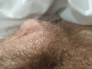 Hairy man with long pubes close-up in bed *comment if you liked*