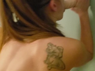 Horny slut with tits clips suck and spit on big dick also gag on it