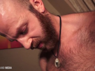 Hot tatted muscle dad going to town on otter cock