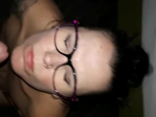 Husband fucks wife and cums on her glasses