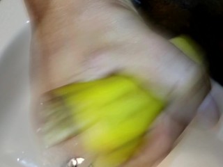 Jacking Off at Work With Banana Peel