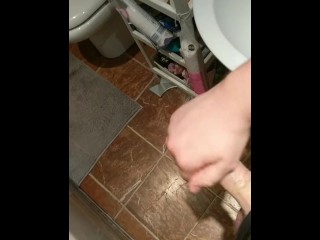 Jerking uncut cock with saliva