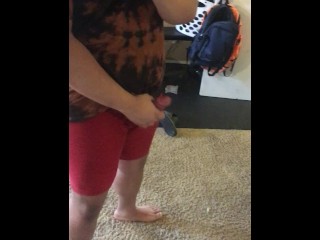 Long jerkoff session ends with load on mirror
