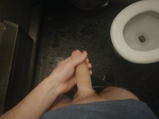 Making a mess on the train toilet. Huge cumshot and pissing...