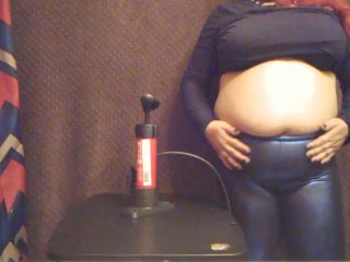 Massive Bike Pump Belly Inflation in Shiny Leggings
