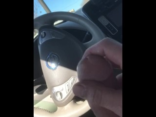 Masturbating in parking lot of mall.  Hung white cock precum