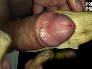 Masturbating with banana peel and cumming on it