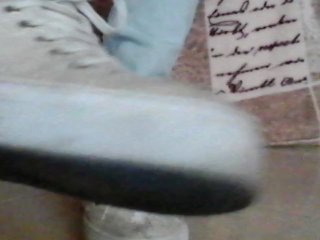 Mistress Shows off Her White Dirty Sneakers Fetish Slave