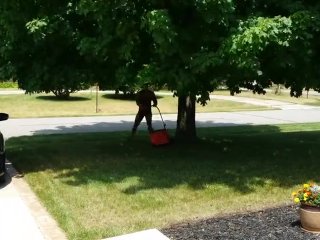 Mowing the lawn in short shorts