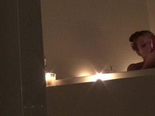 My tiny wet girl is just having her best time in the bathroom