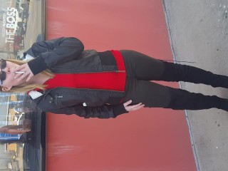 Non-nude public outdoor smoking video. Goddess wears high heeled boots.