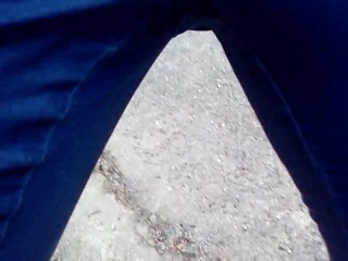 Pee in jeans outdoor