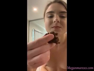 Petite teen stuffs her face with brownies