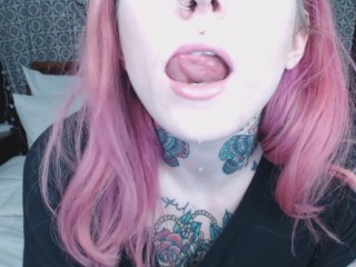 pink haired girl holds mouth wide open for you )