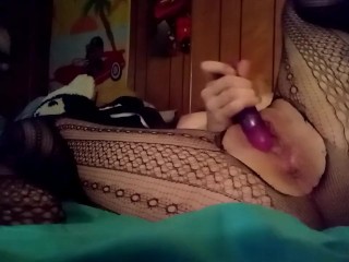 Playing with myself using my vibrator in my tights moaning