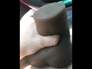 Playing with new toy in public