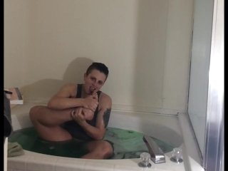 Pre-op ftm sucking his own toes in the bathtub
