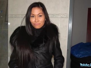 Public Agent Hot Thai beauty fucked hard in horny gas station toilet fuck